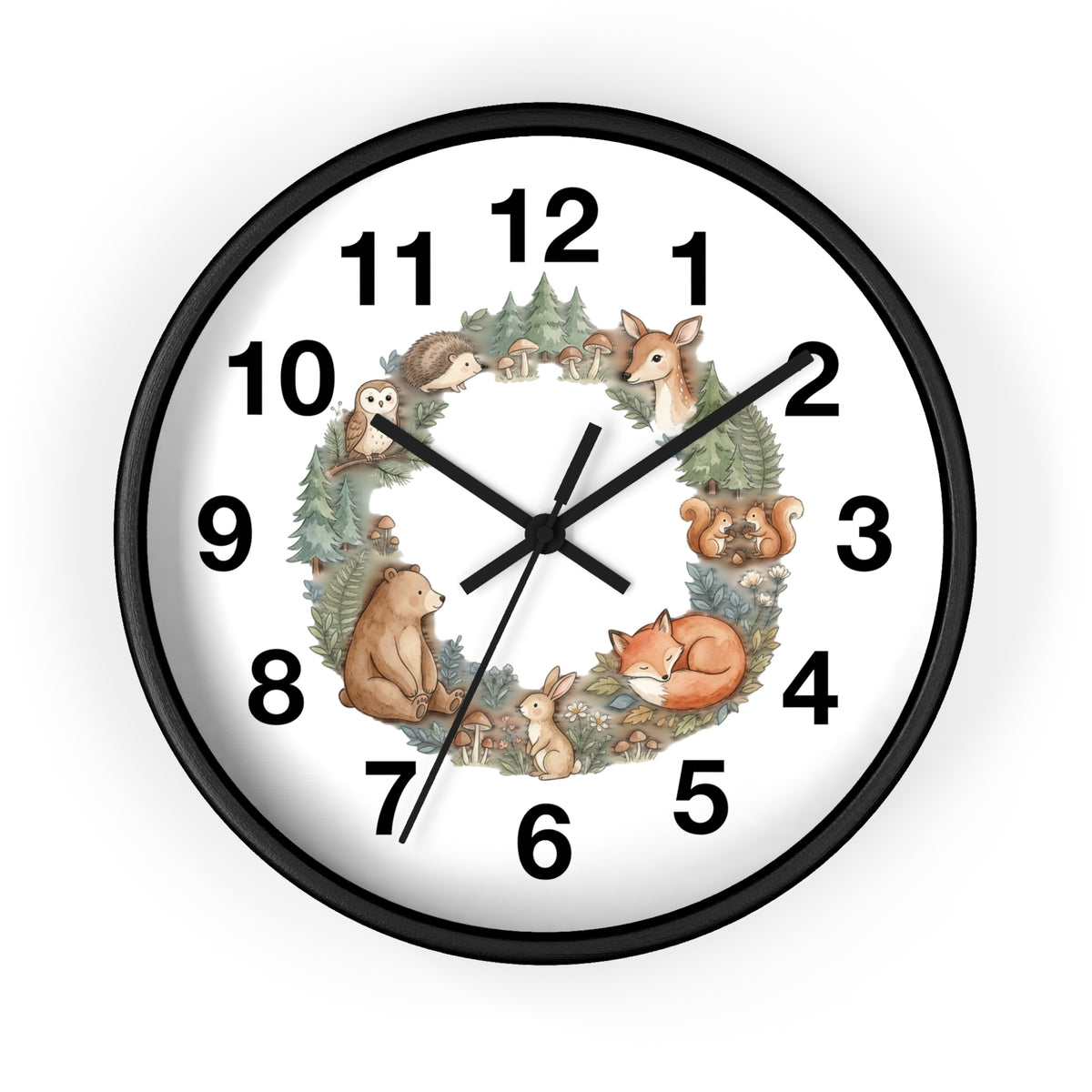 Woodland Animals Wreath Wall Clock — Cute Forest Nursery Clock