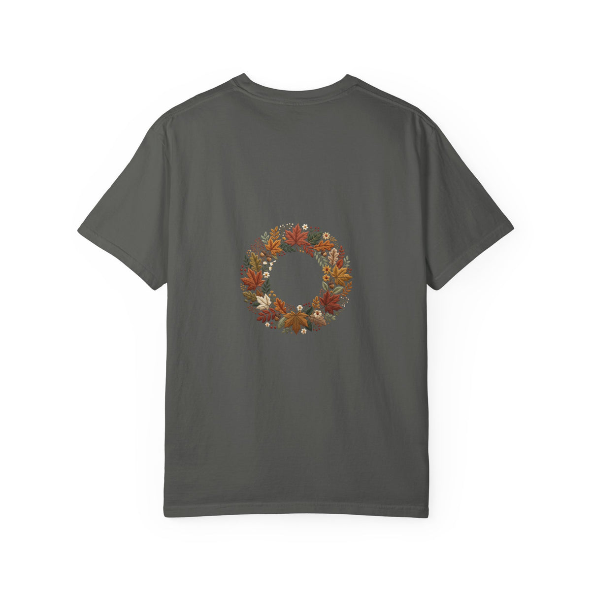 T-Shirt — Autumn Floral Wreath Tee (Fall Leaves Chest & Back Print)