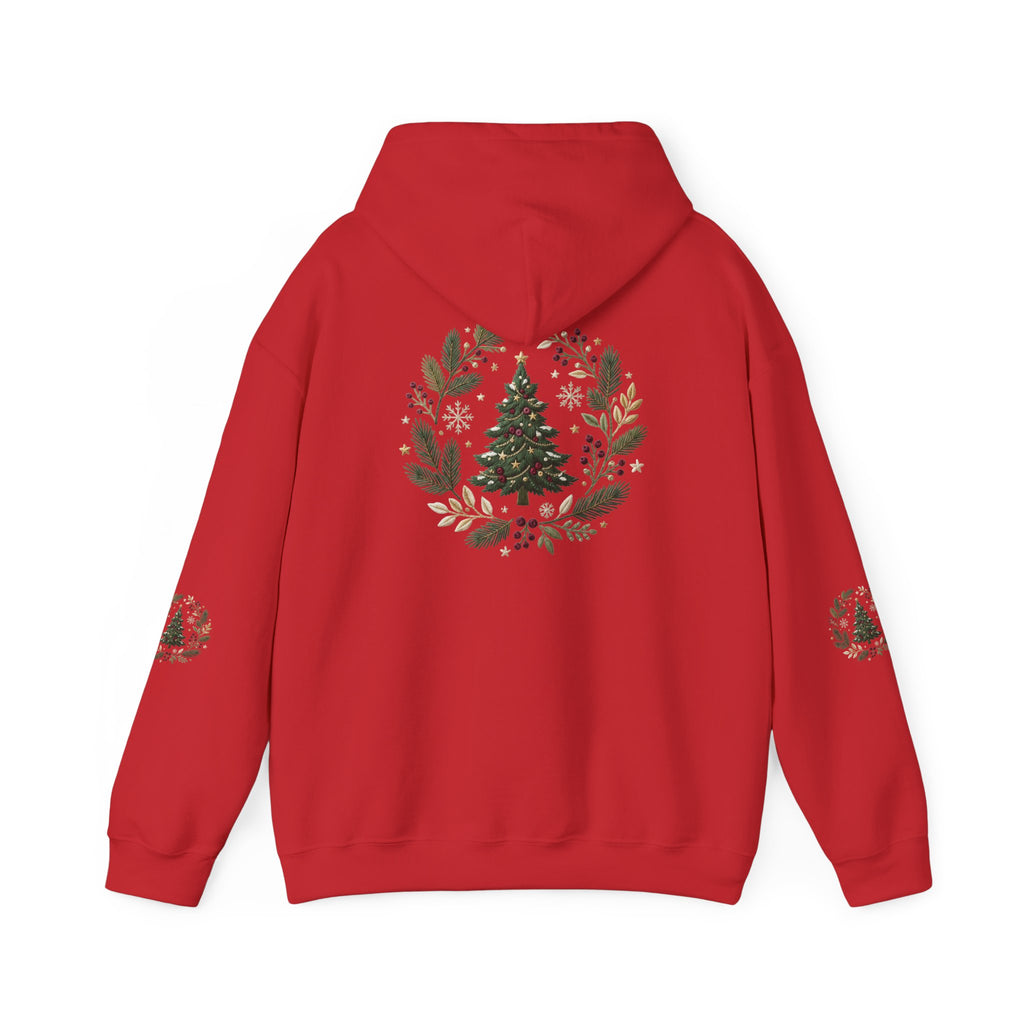 Christmas Tree Wreath Hoodie — Festive Botanical Sweatshirt, 50/50 Cotton-Poly, Unisex