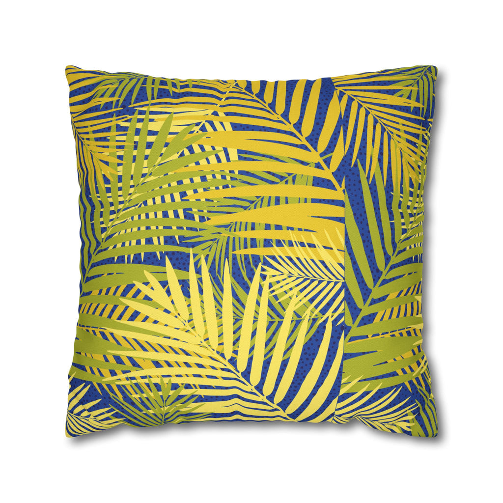 Tropical Palm Pillowcase — Yellow & Blue Leaf Decorative Pillow Cover