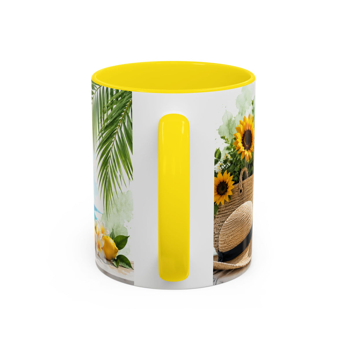 Hello Summer Accent Coffee Mug — Beach Vibes Lemon Palm Coastal Ceramic Mug (11/15oz)