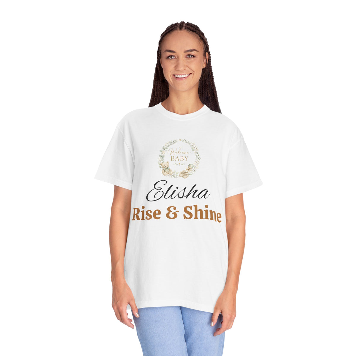 Personalized 'Rise & Shine' T-Shirt — Custom Name Floral Monogram Tee