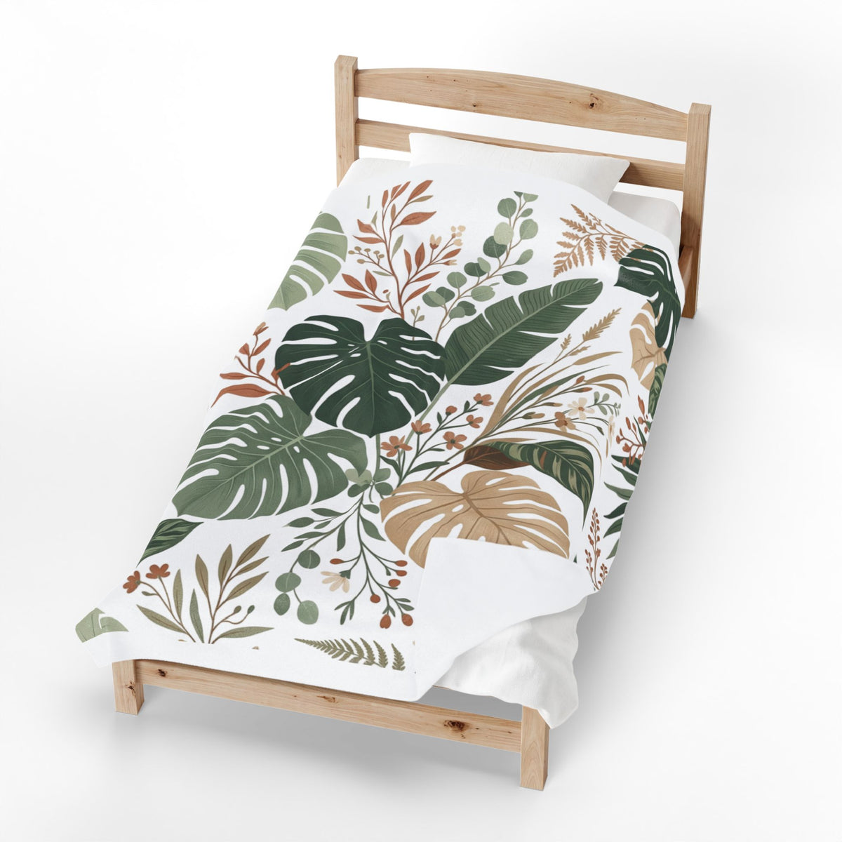 Botanical Monstera Velveteen Plush Blanket – Tropical Leaf Throw for Cozy Home Décor