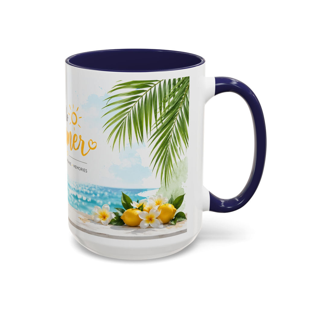 Hello Summer Accent Coffee Mug — Beach Vibes Lemon Palm Coastal Ceramic Mug (11/15oz)