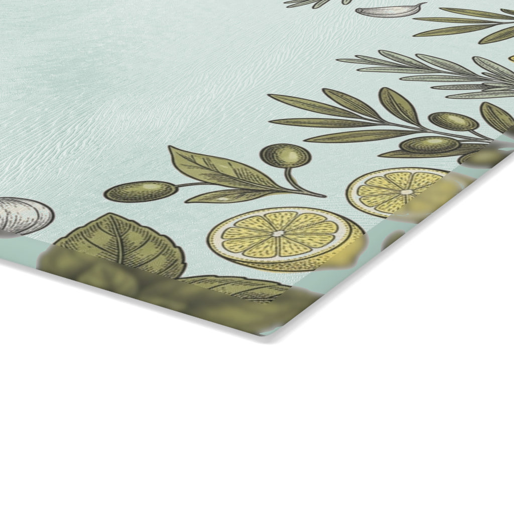 Herb & Lemon Glass Cutting Board — Decorative Kitchen Chopping Board