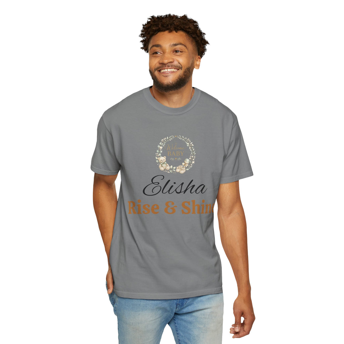 Personalized 'Rise & Shine' T-Shirt — Custom Name Floral Monogram Tee