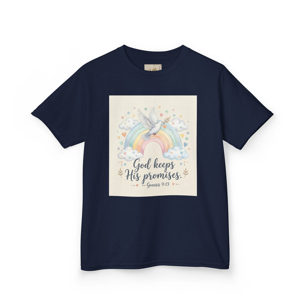 Christian Kids T-Shirt — "God Keeps His Promises" Rainbow Dove Tee | Psalm 145:13