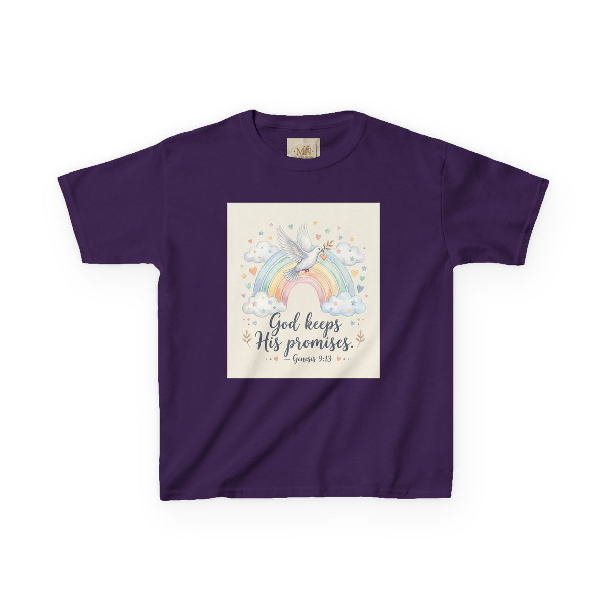 Christian Kids T-Shirt — "God Keeps His Promises" Rainbow Dove Tee | Psalm 145:13
