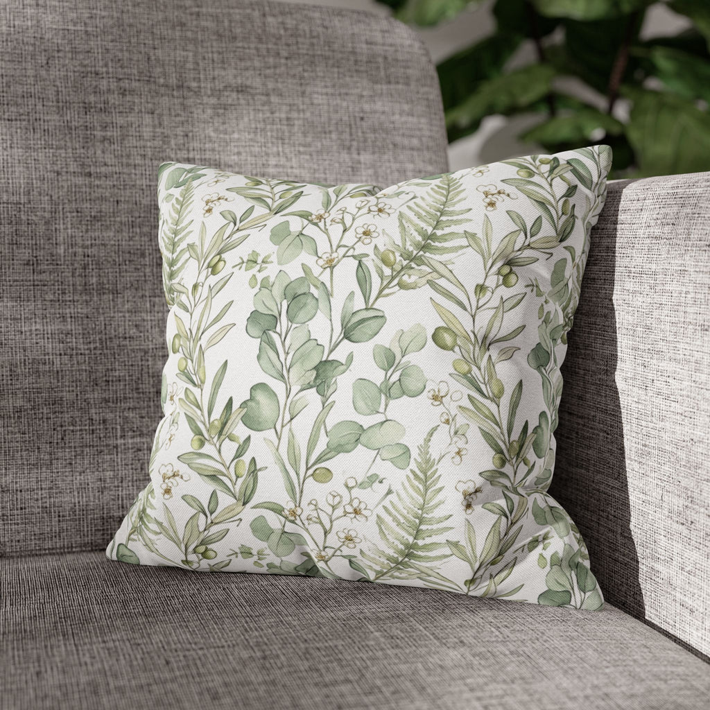 Botanical Greenery Square Pillowcase — Watercolour Eucalyptus & Fern Throw Pillow Cover