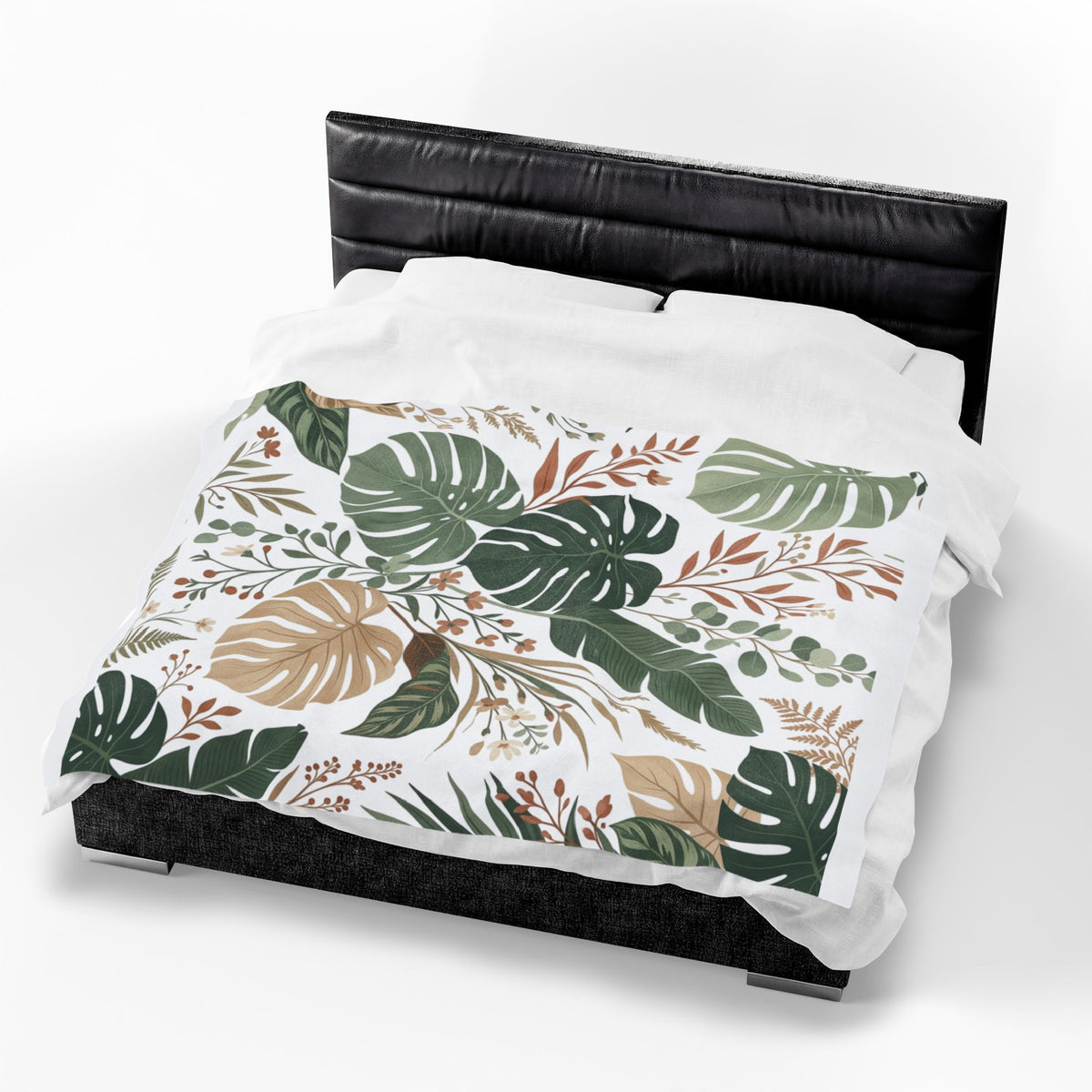 Botanical Monstera Velveteen Plush Blanket – Tropical Leaf Throw for Cozy Home Décor