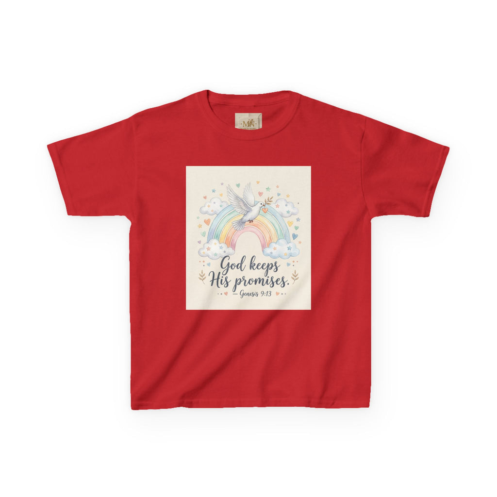 Christian Kids T-Shirt — "God Keeps His Promises" Rainbow Dove Tee | Psalm 145:13