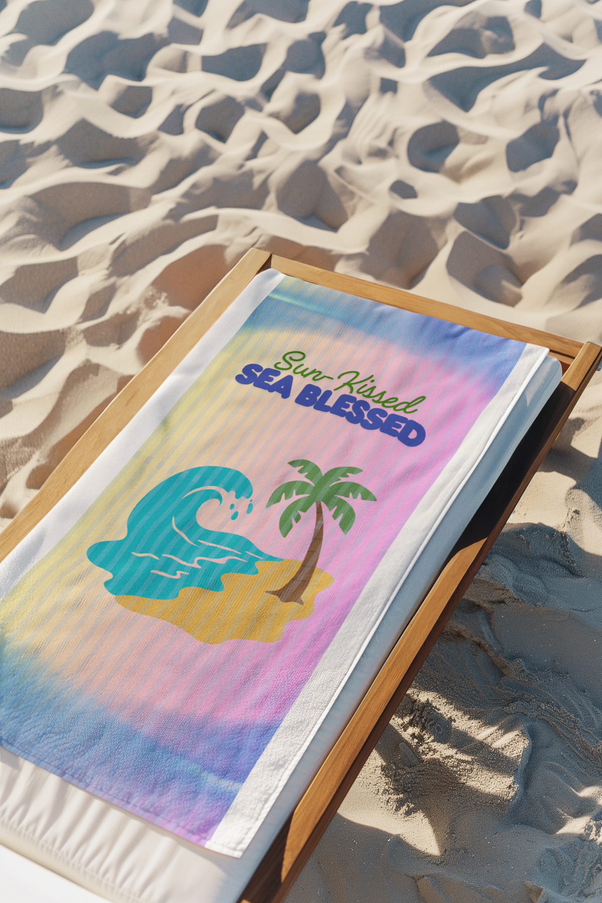 Beach Towel — "Sun-Kissed Sea Blessed" Tropical Palm & Wave Beach Towel