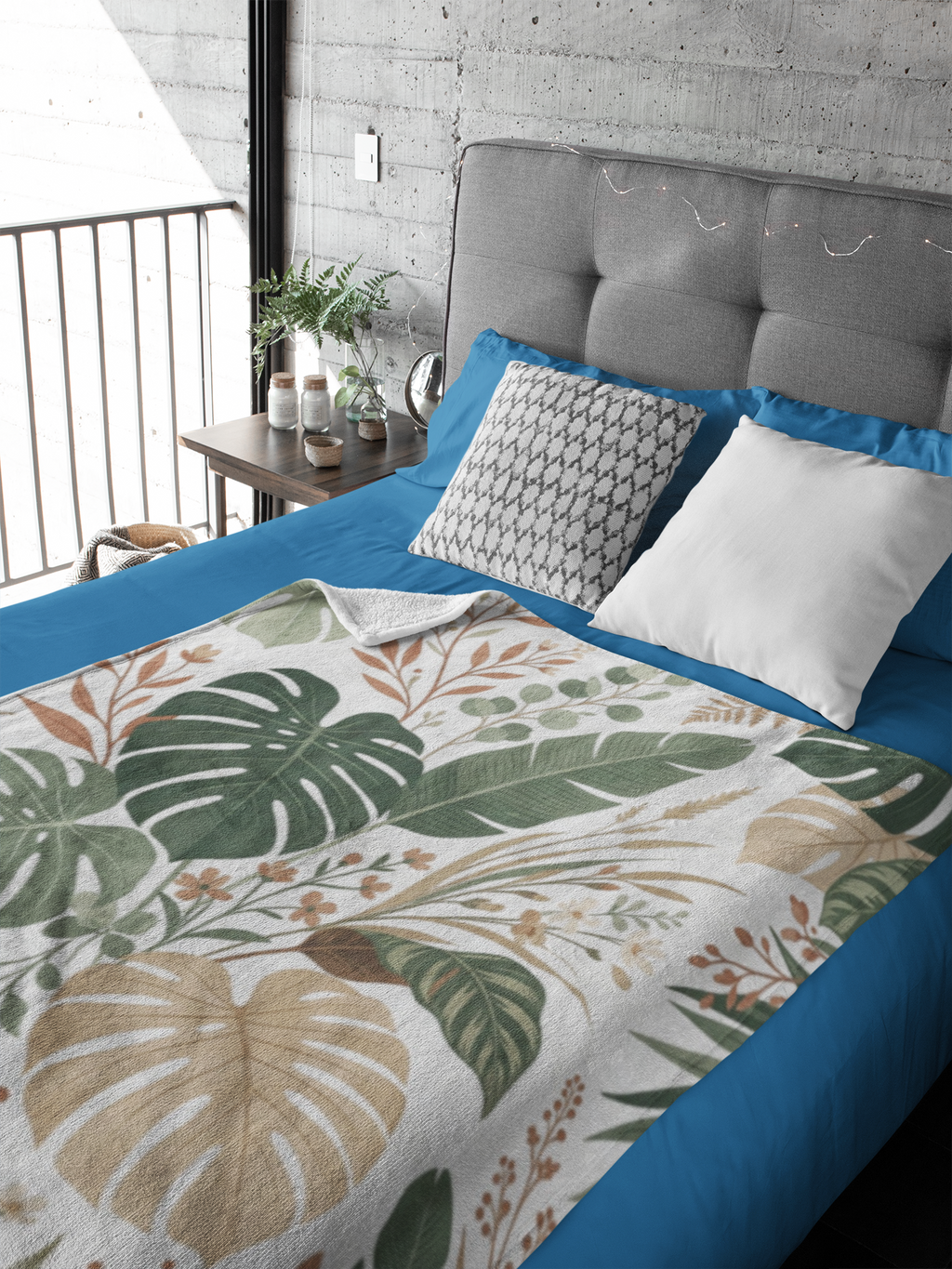 Botanical Monstera Velveteen Plush Blanket – Tropical Leaf Throw for Cozy Home Décor