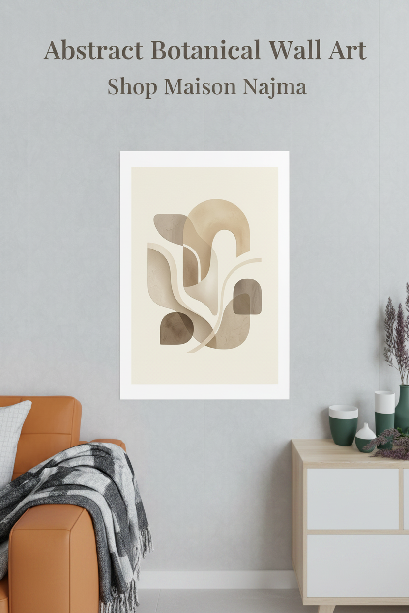 Beige Botanical Wall Art Poster — Minimalist Neutral Print, 250gsm Photo Paper, Matte or Satin