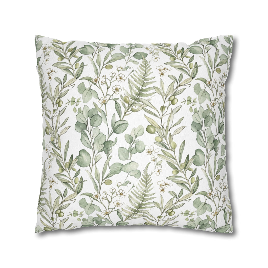 Botanical Greenery Square Pillowcase — Watercolour Eucalyptus & Fern Throw Pillow Cover