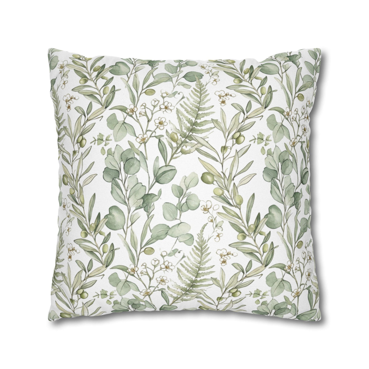 Botanical Greenery Square Pillowcase — Watercolour Eucalyptus & Fern Throw Pillow Cover