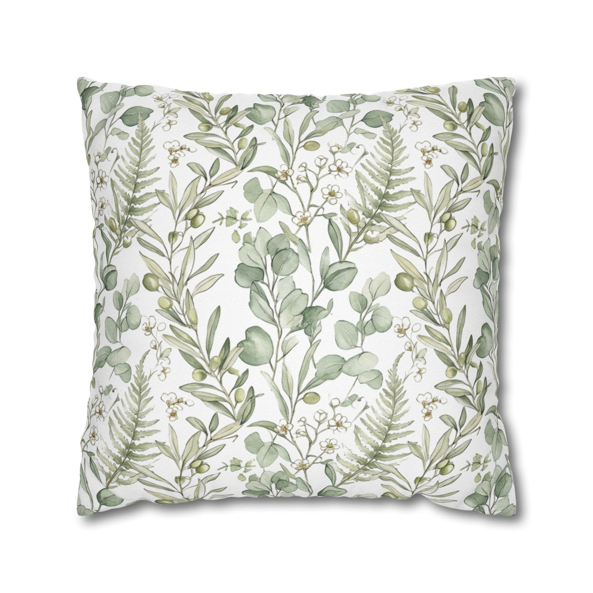 Botanical Greenery Square Pillowcase — Watercolour Eucalyptus & Fern Throw Pillow Cover