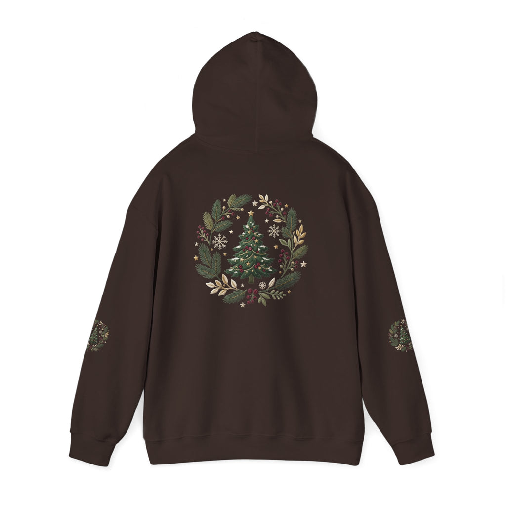Christmas Tree Wreath Hoodie — Festive Botanical Sweatshirt, 50/50 Cotton-Poly, Unisex