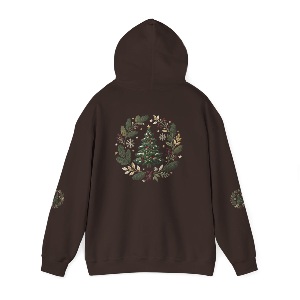 Christmas Tree Wreath Hoodie — Festive Botanical Sweatshirt, 50/50 Cotton-Poly, Unisex