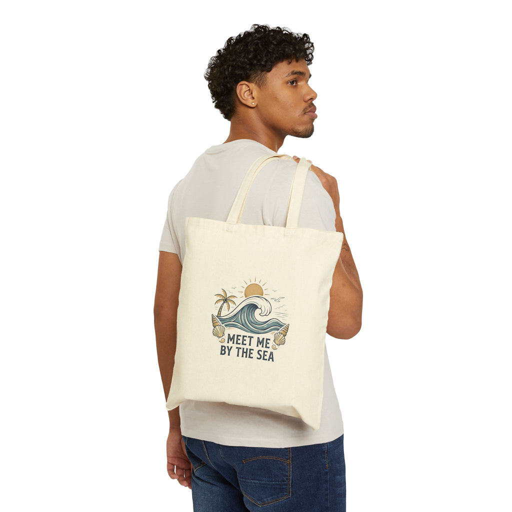 Meet Me By The Sea Cotton Tote Bag — Beach Wave Palm Eco Shopper