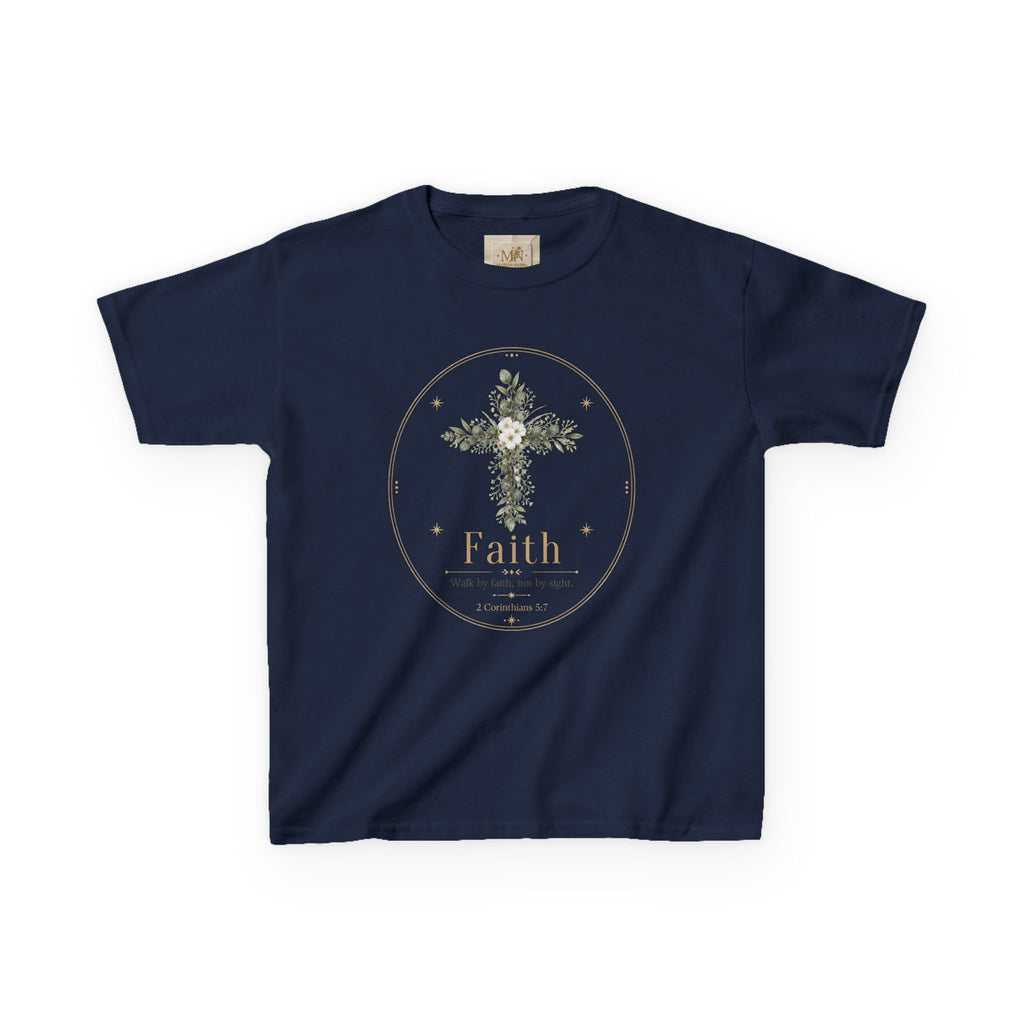 Kids Tee — Floral Cross “Faith” Christian Shirt for Children (Easter, Baptism, Church)