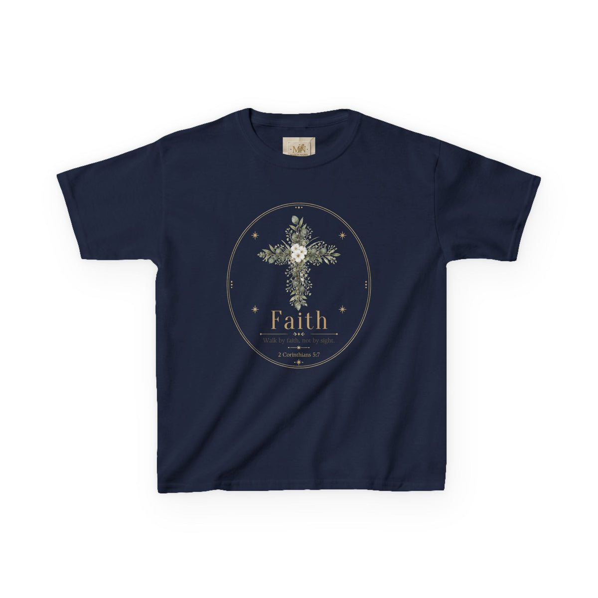 Kids Tee — Floral Cross “Faith” Christian Shirt for Children (Easter, Baptism, Church)