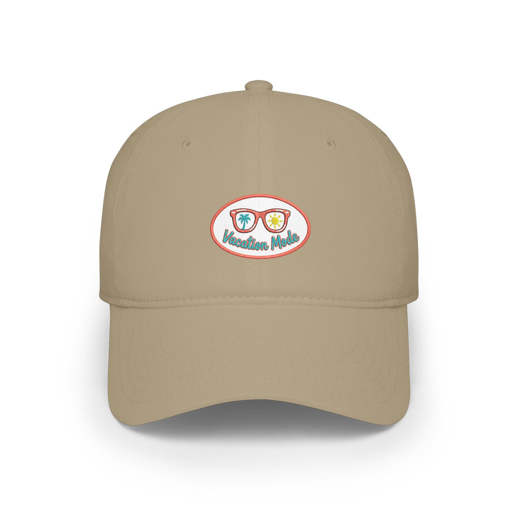 Red 'Vacation Mode' Low Profile Baseball Cap — Sunglasses Patch Dad Hat