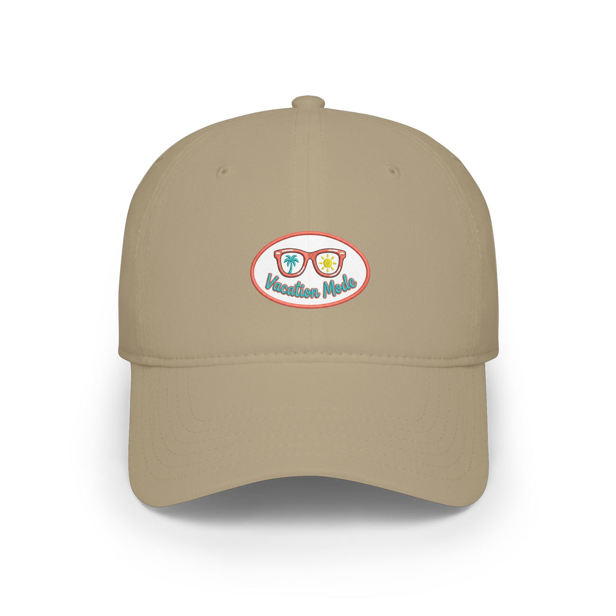 Red 'Vacation Mode' Low Profile Baseball Cap — Sunglasses Patch Dad Hat