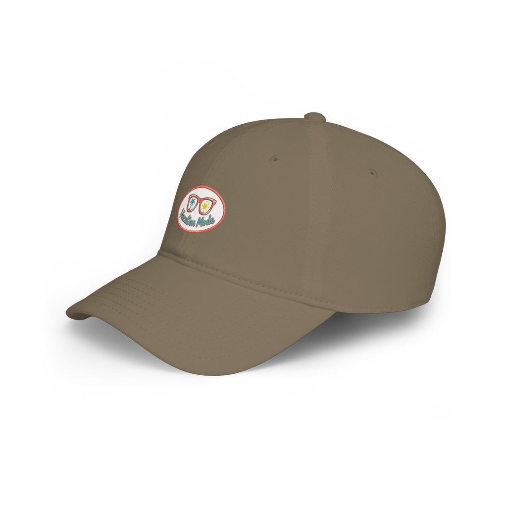 Red 'Vacation Mode' Low Profile Baseball Cap — Sunglasses Patch Dad Hat