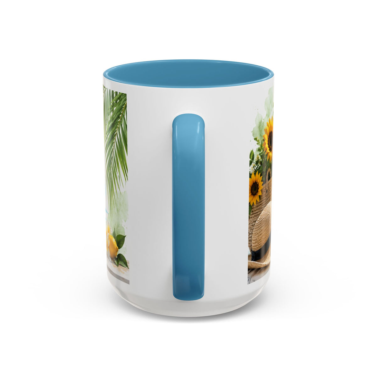 Hello Summer Accent Coffee Mug — Beach Vibes Lemon Palm Coastal Ceramic Mug (11/15oz)