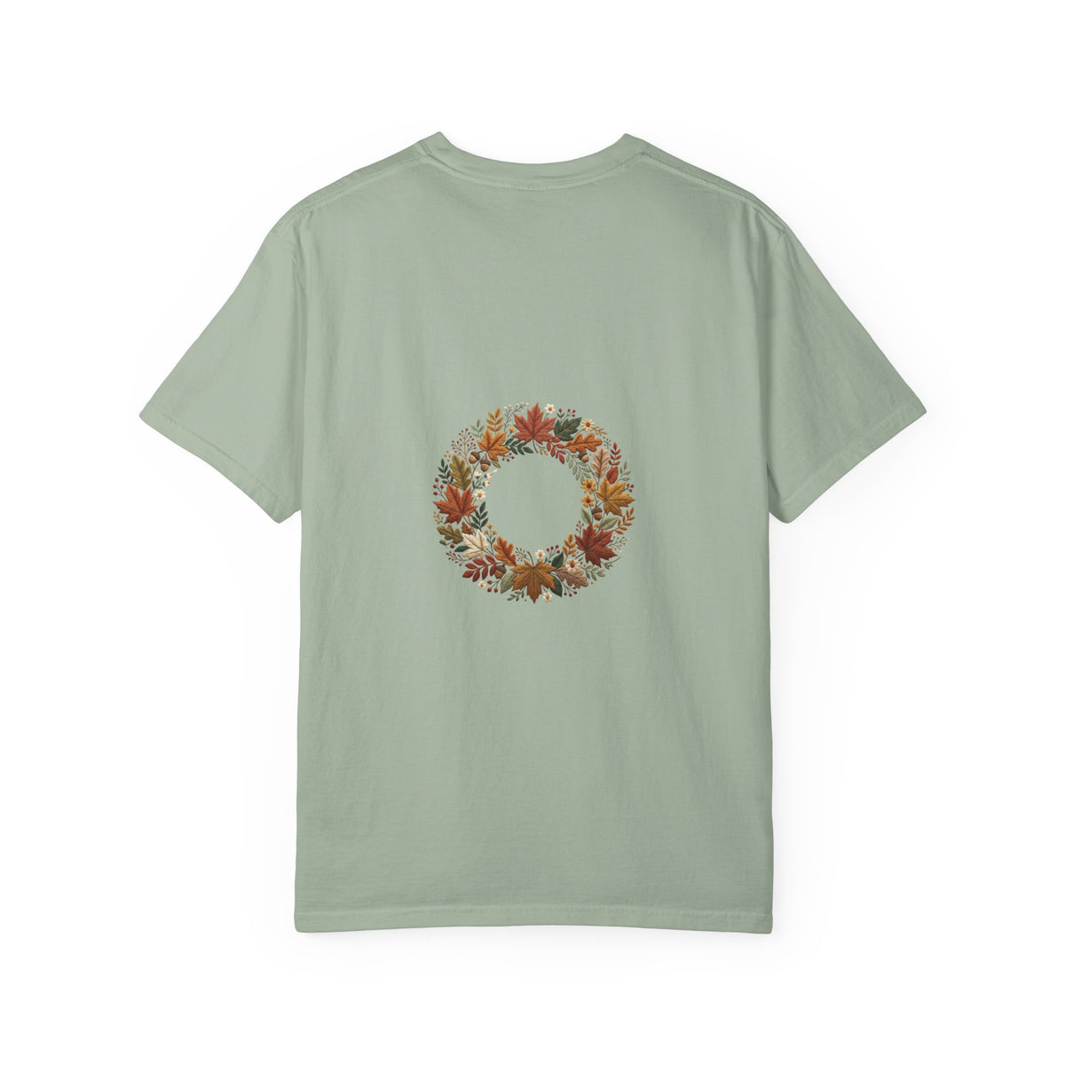 T-Shirt — Autumn Floral Wreath Tee (Fall Leaves Chest & Back Print)
