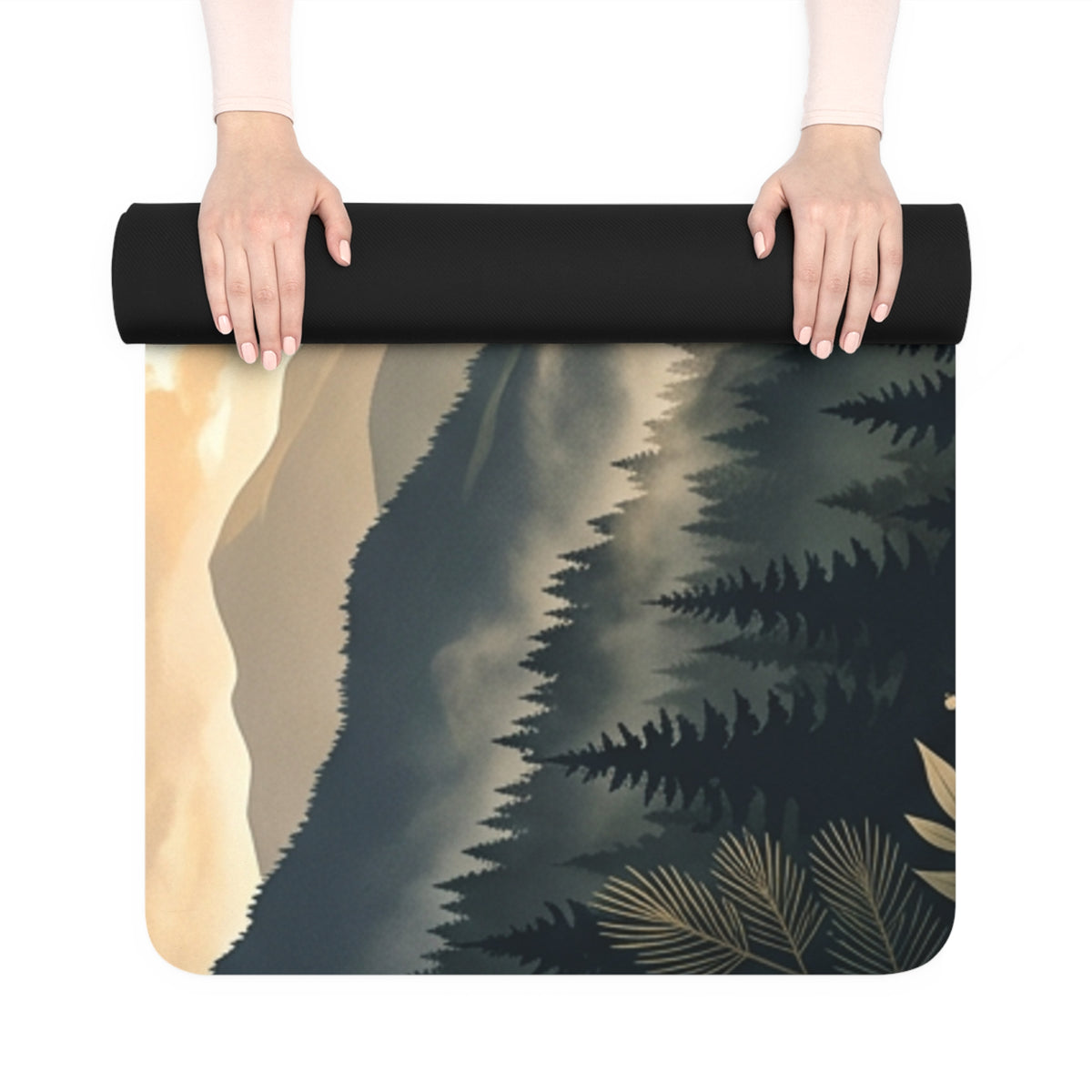 Mountain Sunrise Rubber Yoga Mat — Serene Forest Landscape Non-Slip Mat for Outdoor & Studio Yoga