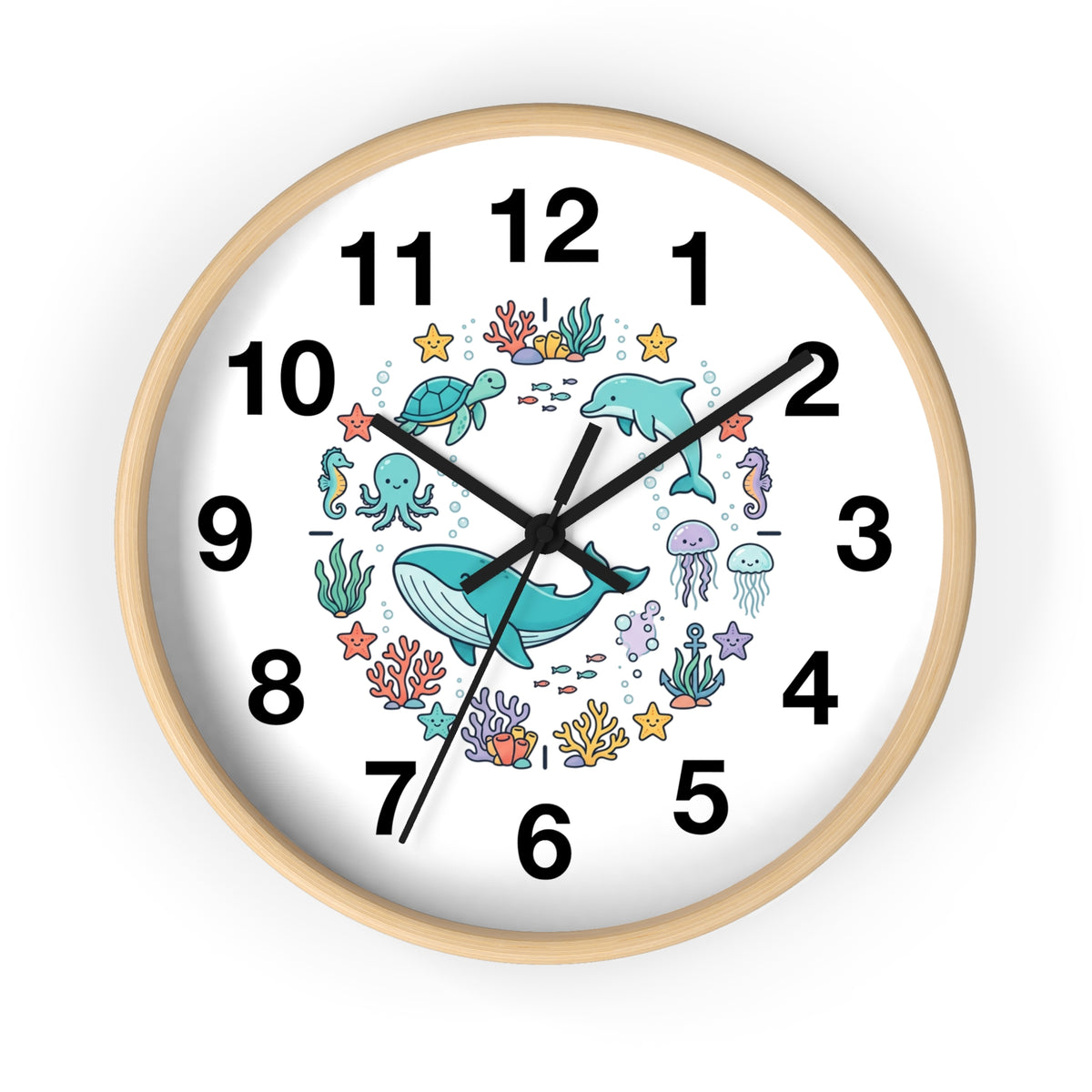 Underwater Friends Wall Clock — Cute Whale, Turtle & Dolphin Ocean Nursery Clock