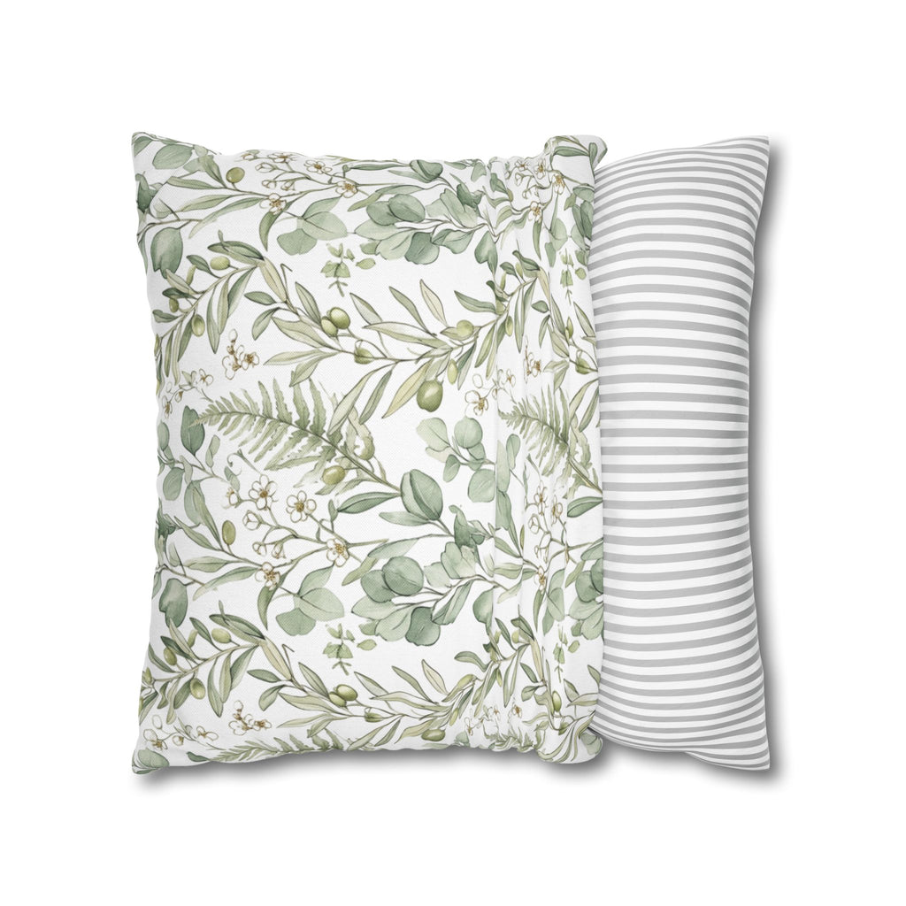 Botanical Greenery Square Pillowcase — Watercolour Eucalyptus & Fern Throw Pillow Cover