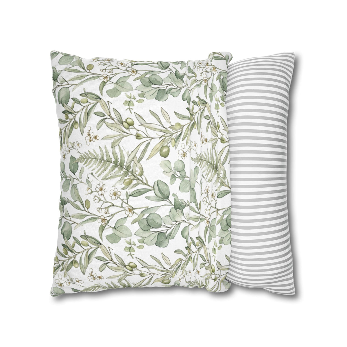 Botanical Greenery Square Pillowcase — Watercolour Eucalyptus & Fern Throw Pillow Cover