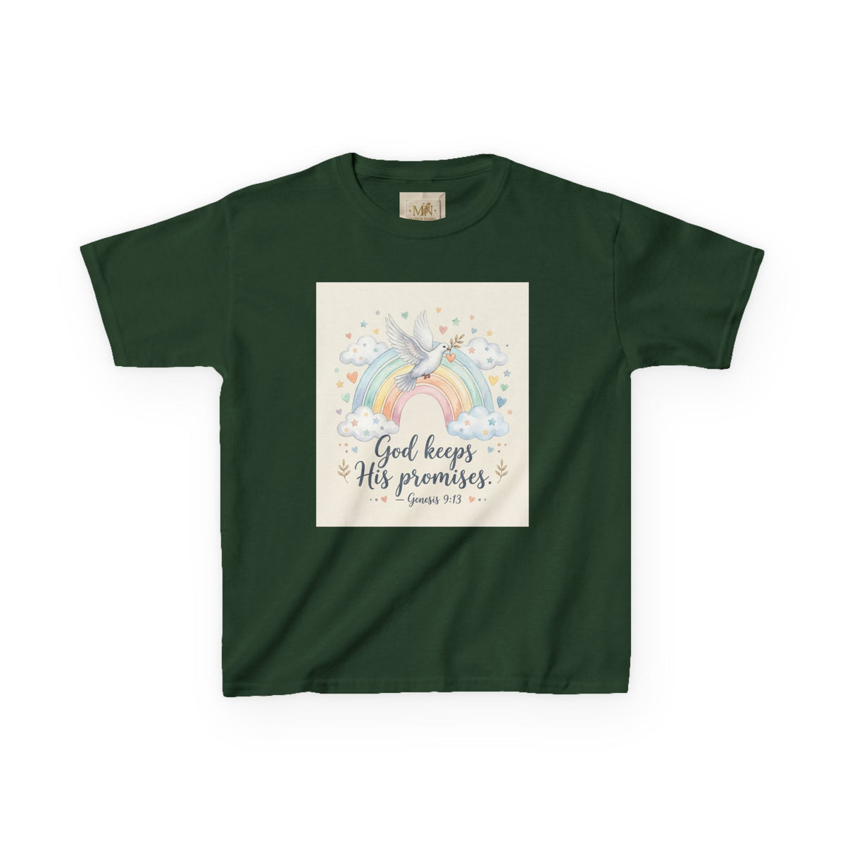 Christian Kids T-Shirt — "God Keeps His Promises" Rainbow Dove Tee | Psalm 145:13