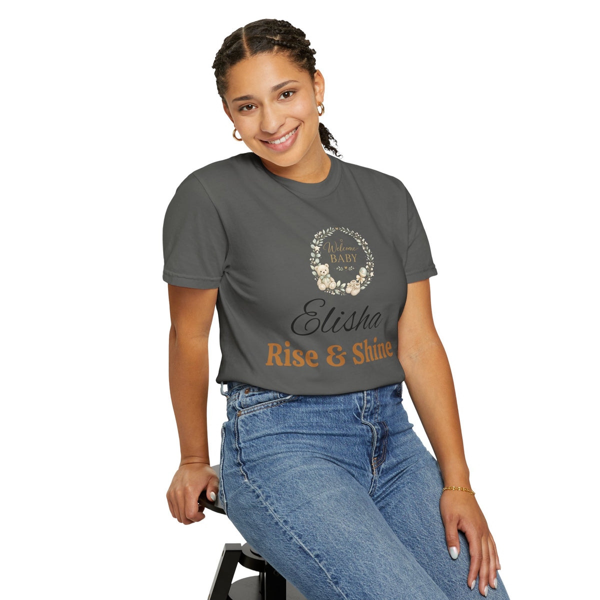 Personalized 'Rise & Shine' T-Shirt — Custom Name Floral Monogram Tee