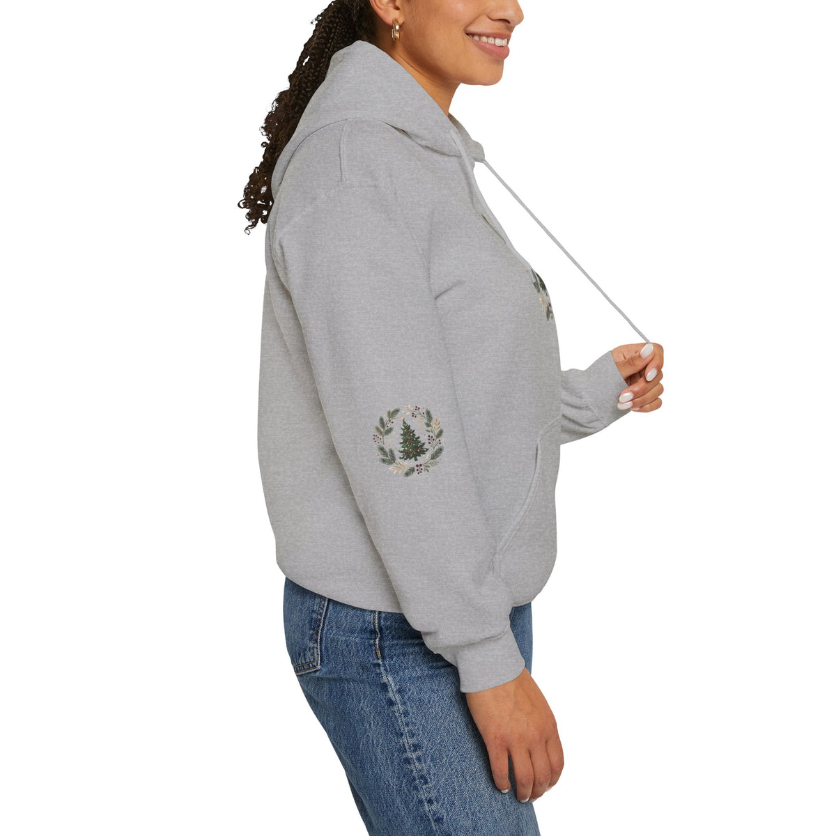 Christmas Tree Wreath Hoodie — Festive Botanical Sweatshirt, 50/50 Cotton-Poly, Unisex