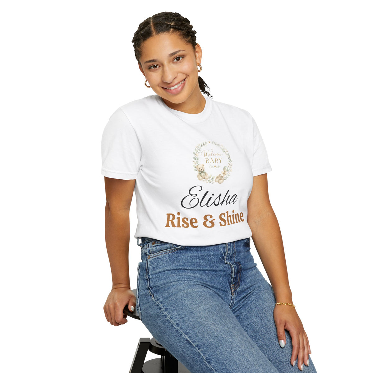 Personalized 'Rise & Shine' T-Shirt — Custom Name Floral Monogram Tee