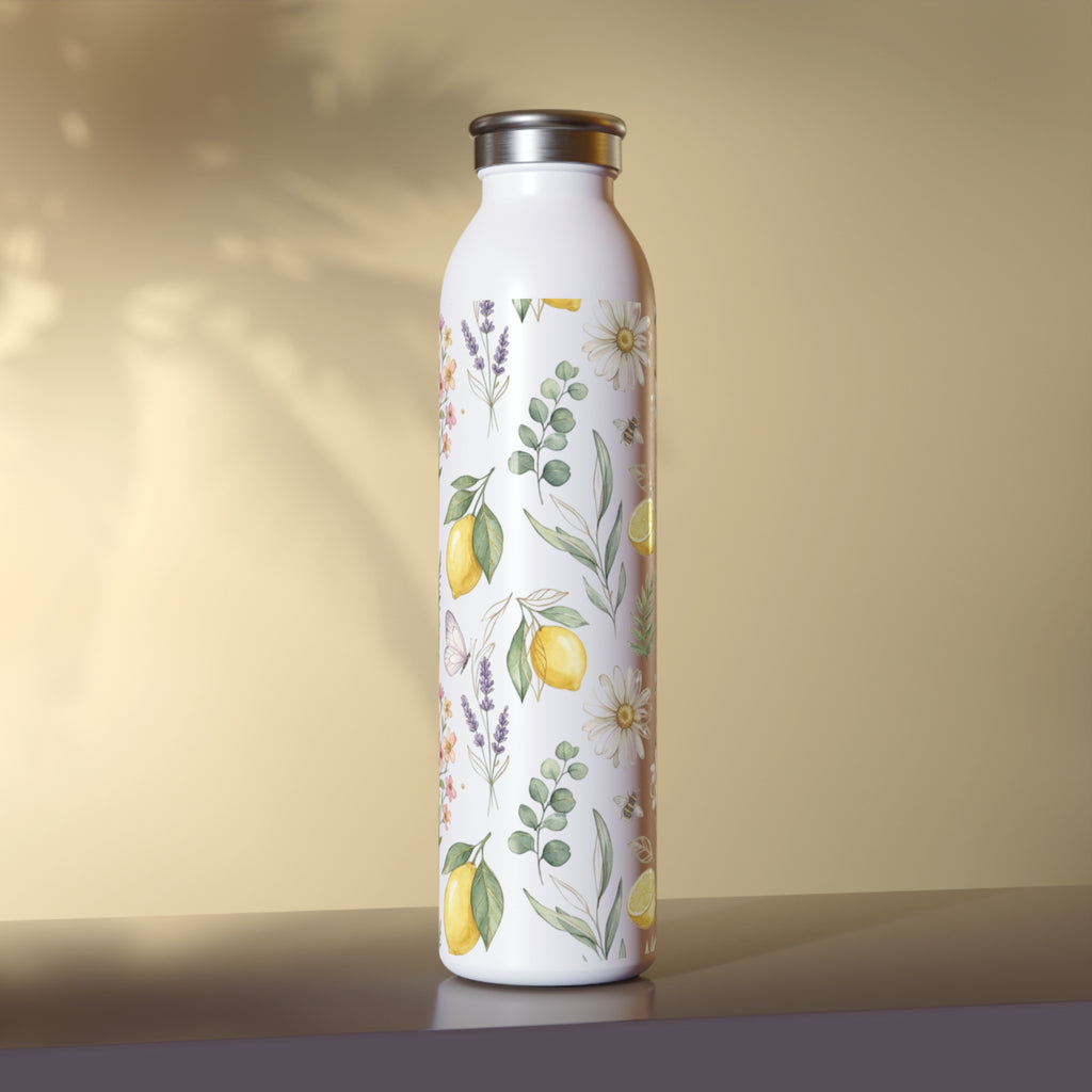 Slim Water Bottle - Lemon Floral Insulated Stainless Steel Bottle