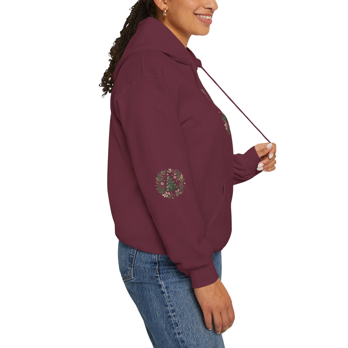 Christmas Tree Wreath Hoodie — Festive Botanical Sweatshirt, 50/50 Cotton-Poly, Unisex
