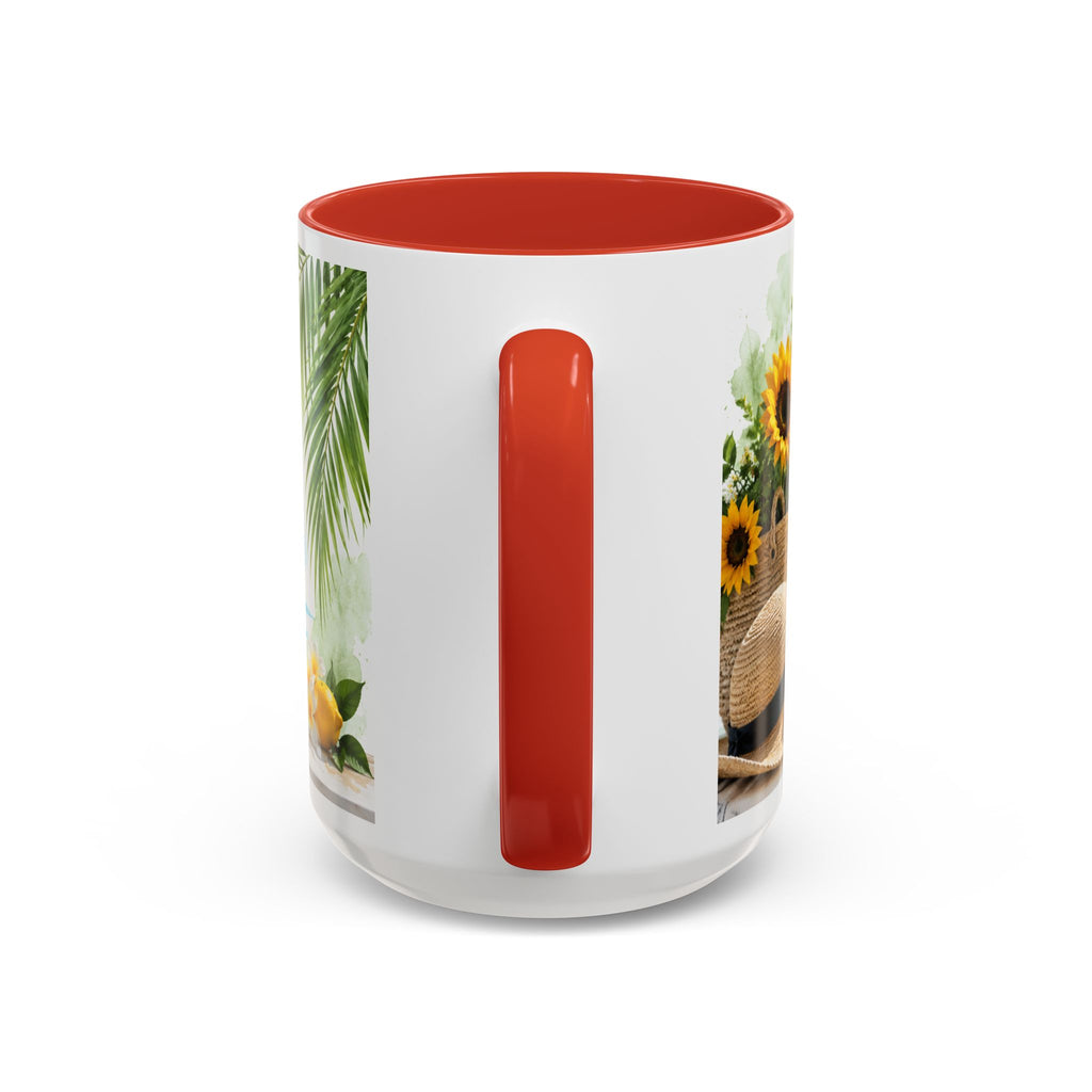 Hello Summer Accent Coffee Mug — Beach Vibes Lemon Palm Coastal Ceramic Mug (11/15oz)