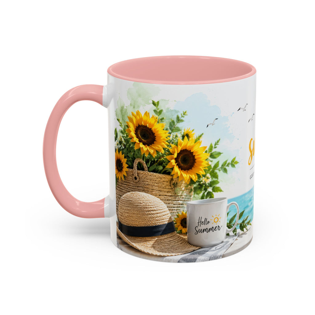 Hello Summer Accent Coffee Mug — Beach Vibes Lemon Palm Coastal Ceramic Mug (11/15oz)