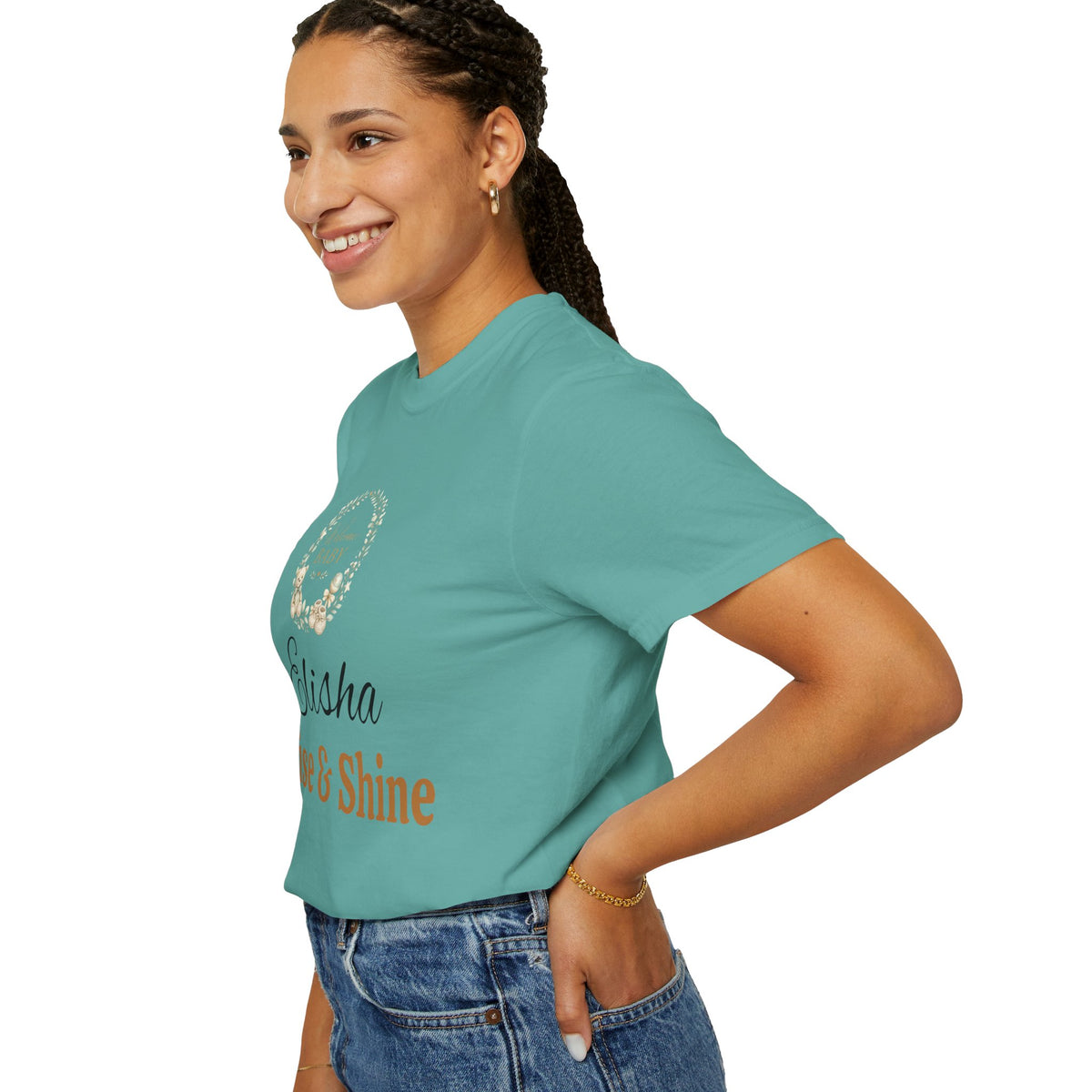 Personalized 'Rise & Shine' T-Shirt — Custom Name Floral Monogram Tee