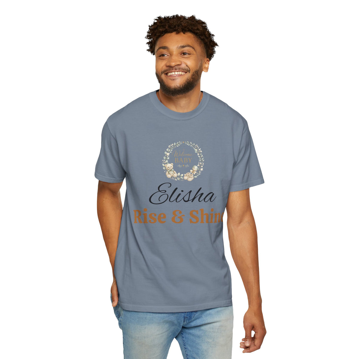 Personalized 'Rise & Shine' T-Shirt — Custom Name Floral Monogram Tee