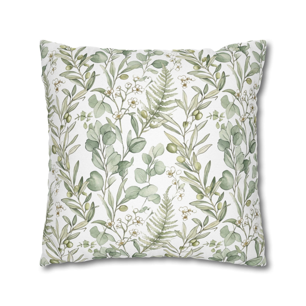 Botanical Greenery Square Pillowcase — Watercolour Eucalyptus & Fern Throw Pillow Cover