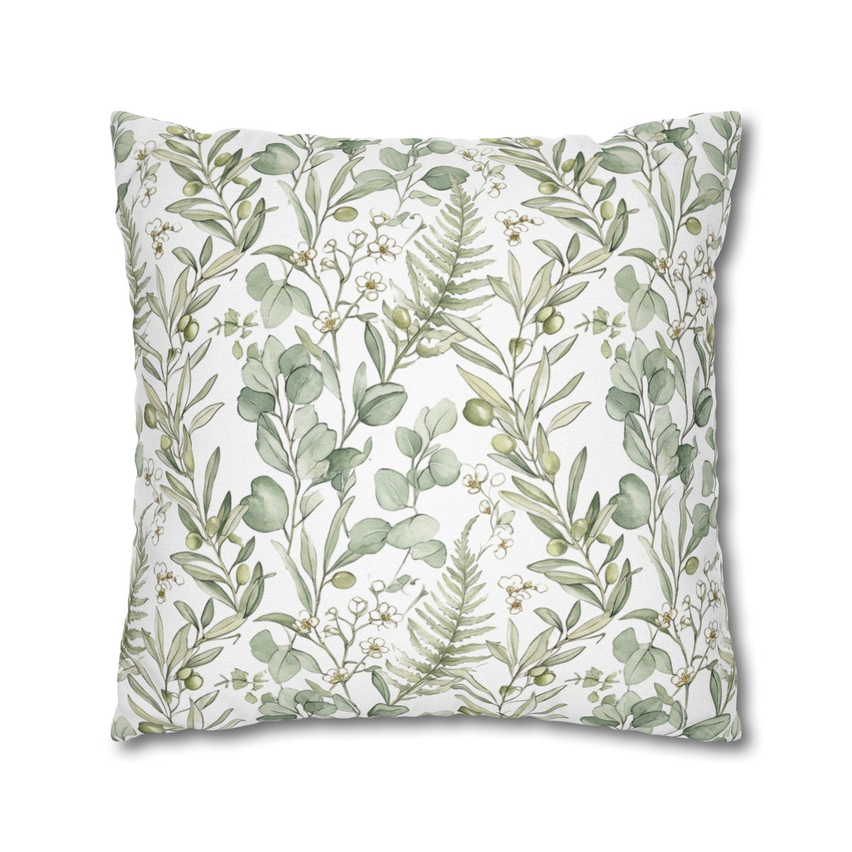 Botanical Greenery Square Pillowcase — Watercolour Eucalyptus & Fern Throw Pillow Cover