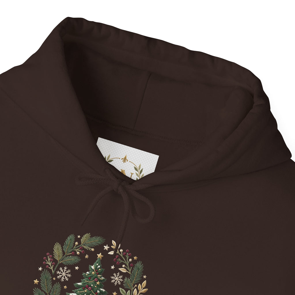 Christmas Tree Wreath Hoodie — Festive Botanical Sweatshirt, 50/50 Cotton-Poly, Unisex
