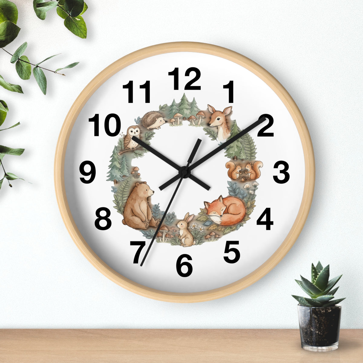 Woodland Animals Wreath Wall Clock — Cute Forest Nursery Clock