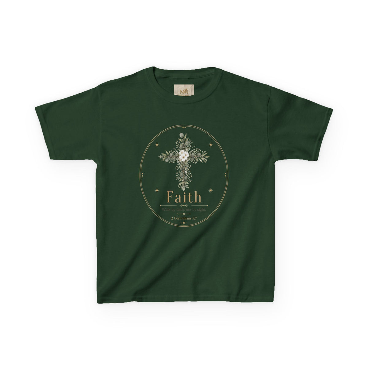 Kids Tee — Floral Cross “Faith” Christian Shirt for Children (Easter, Baptism, Church)